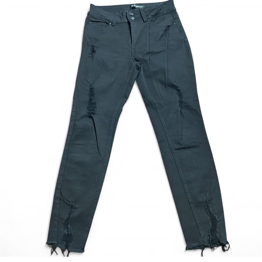 BLUE SAVVY  Black Denim Distressed Skinny Jeans 9, NWOT.